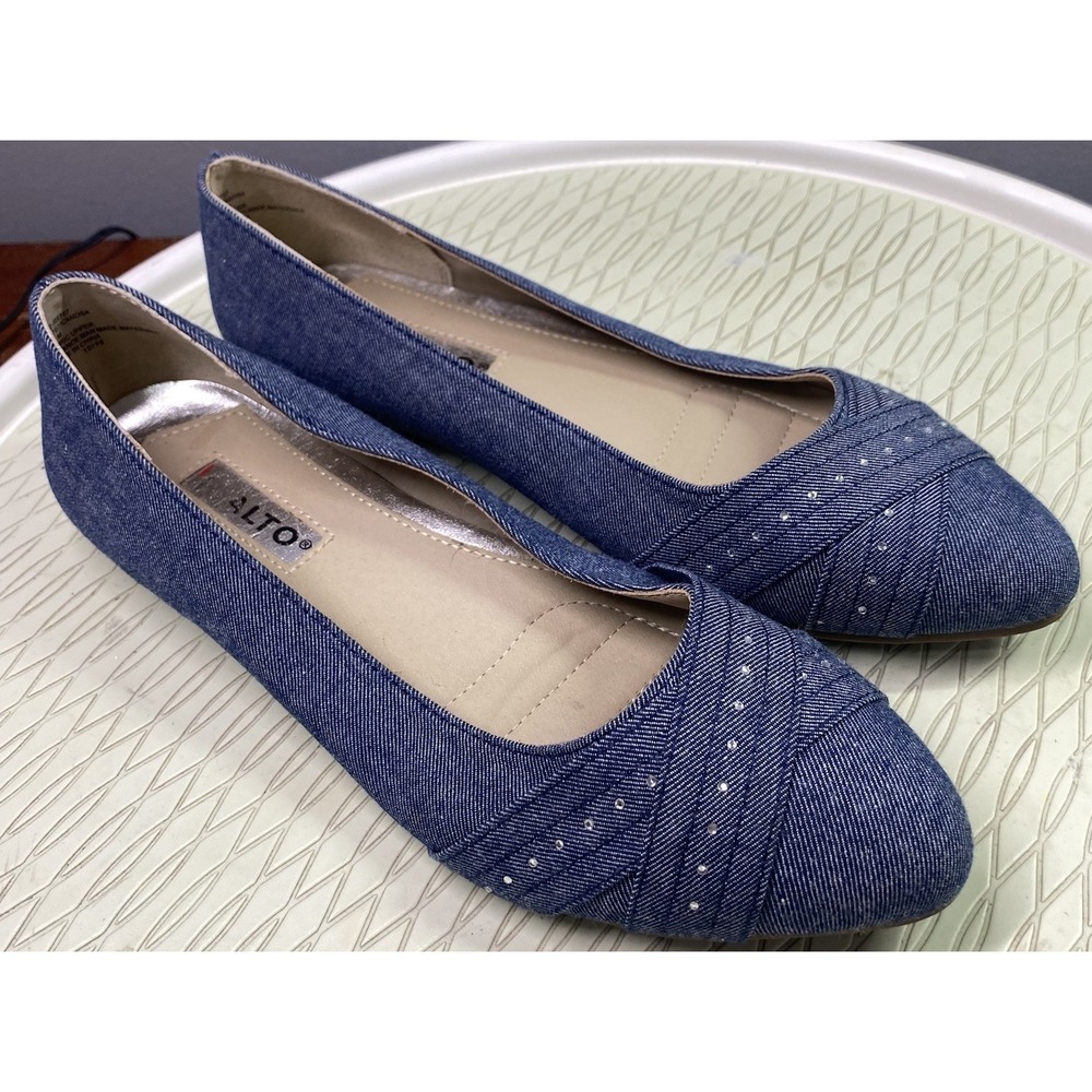 Rialto Women Canosa Ballet Flat Slip On Shoes Blue Denim Look Rhinestones 8.5M‎